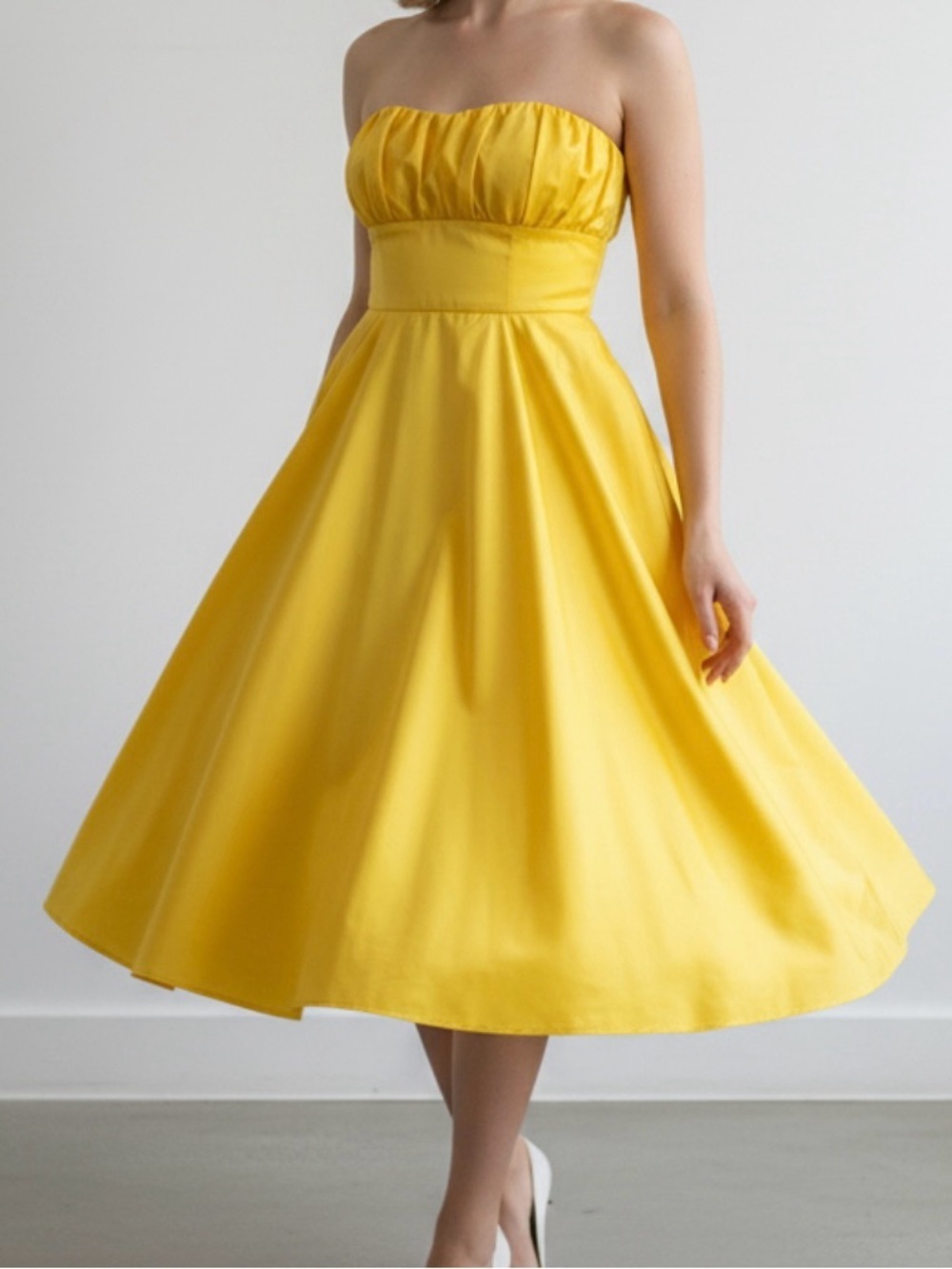 As U Wish Strapless Midi Dress in Bright Yellow